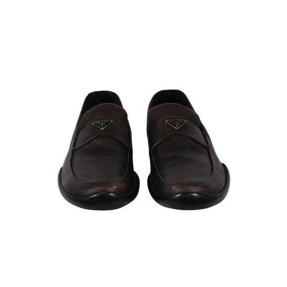 Prada Men Traingle Logo Plaque Loafers Size US 11 UK 10 Brown Leather Slip On - Picture 2 of 10